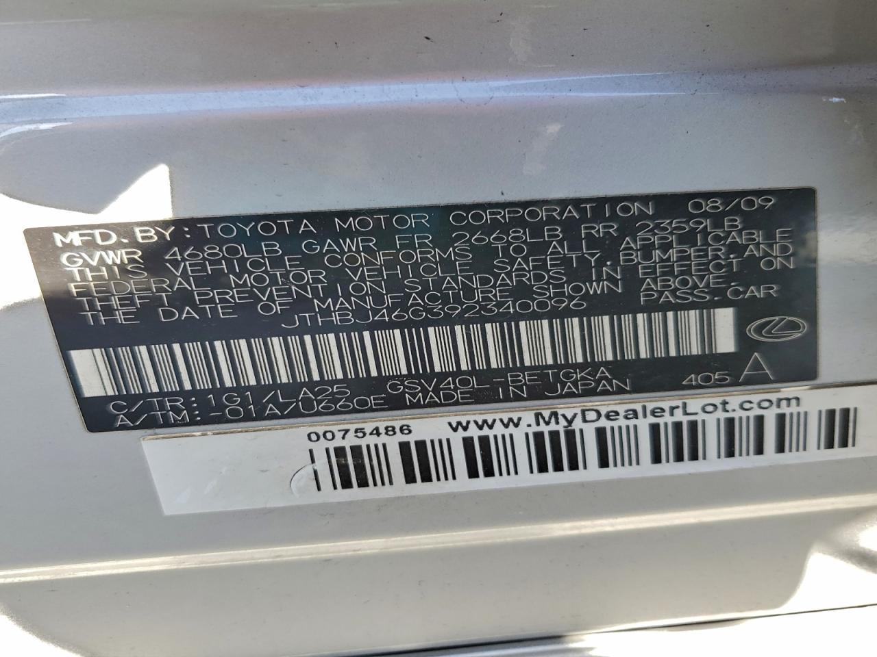 2009 LEXUS ES 350