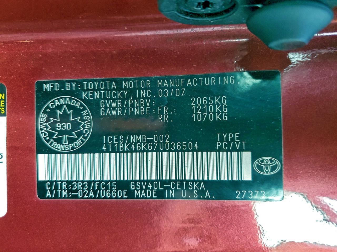 2007 TOYOTA CAMRY