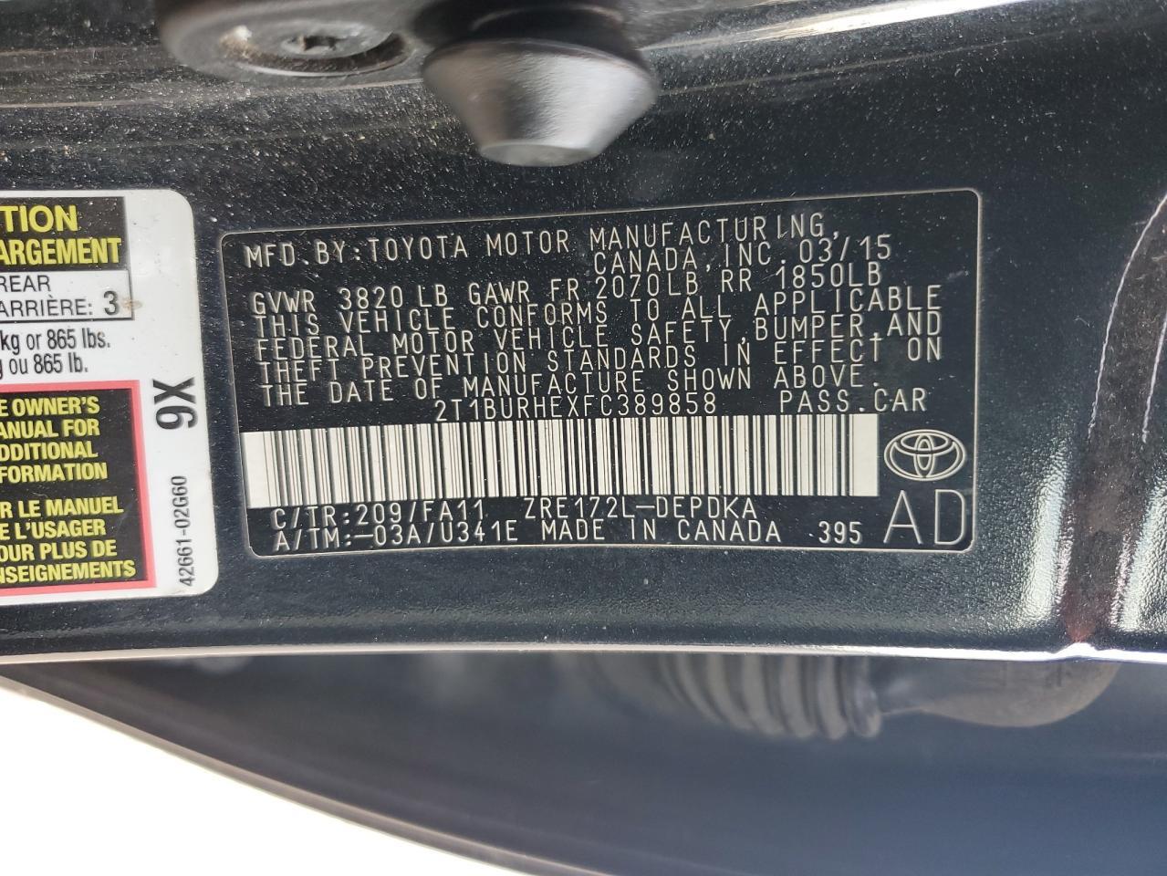 2015 TOYOTA COROLLA