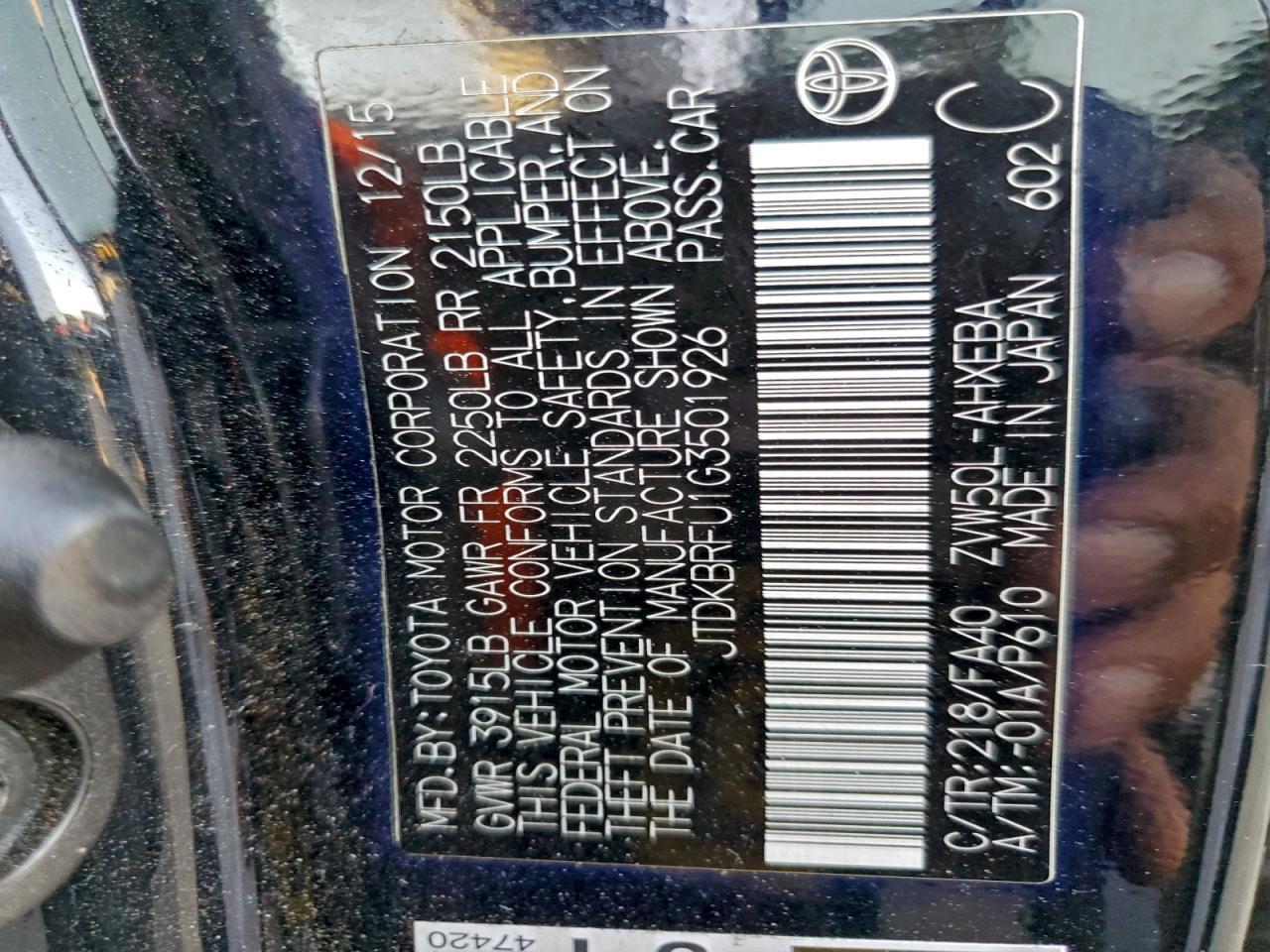 2016 TOYOTA PRIUS