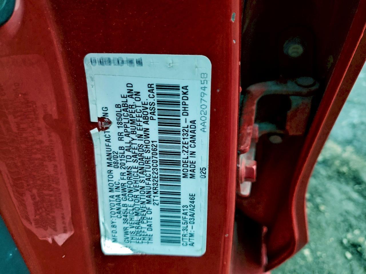 2003 TOYOTA COROLLA