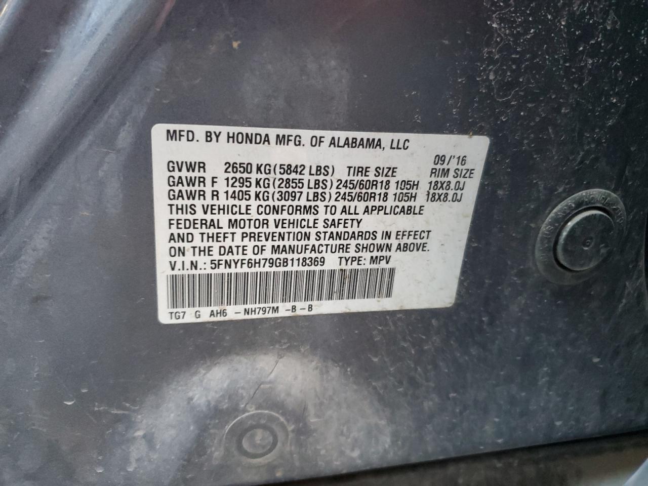 2016 HONDA PILOT