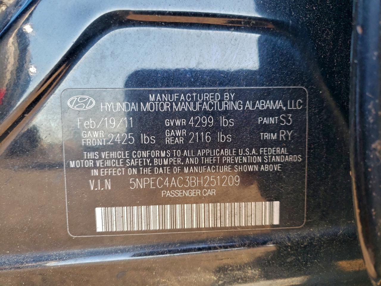 2011 HYUNDAI SONATA