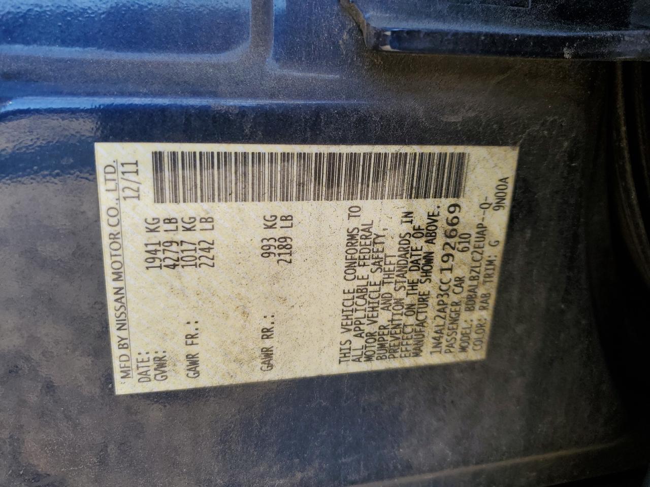 2012 NISSAN ALTIMA