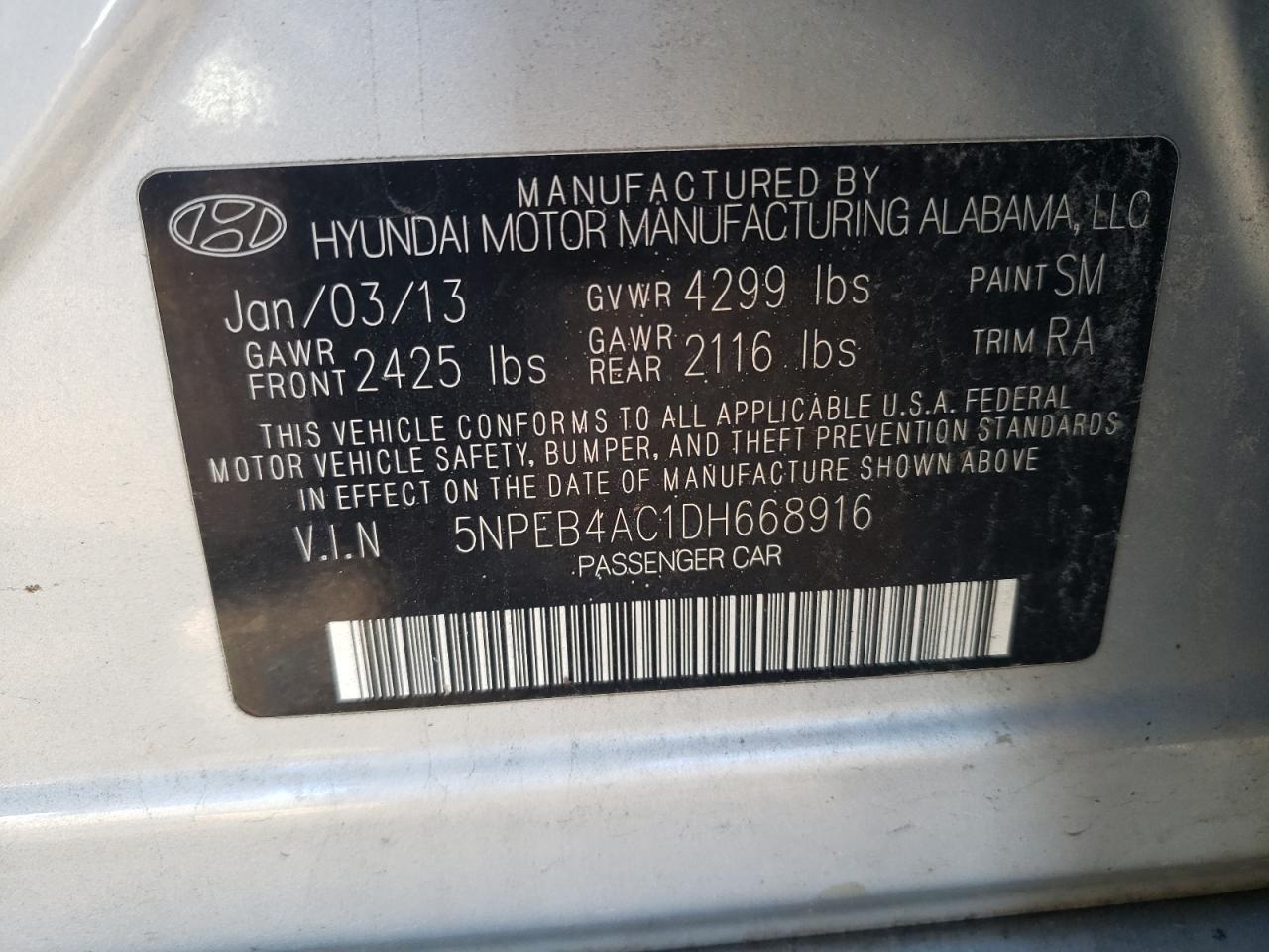 2013 HYUNDAI SONATA