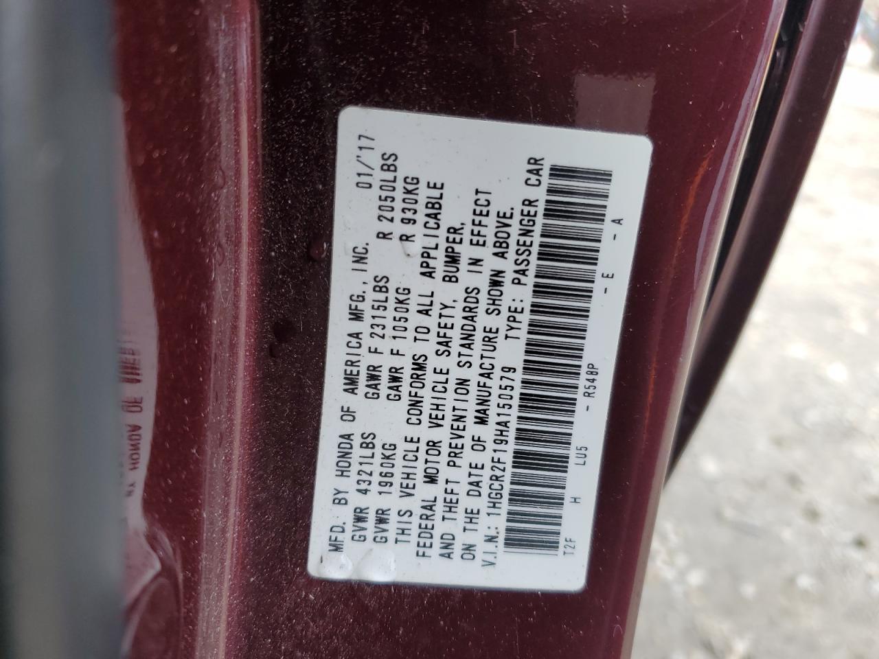 2017 HONDA ACCORD