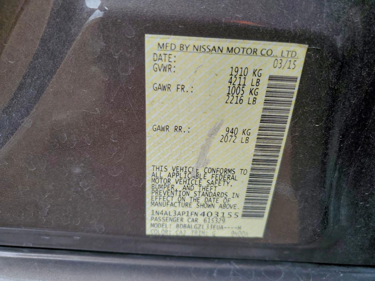 2015 NISSAN ALTIMA