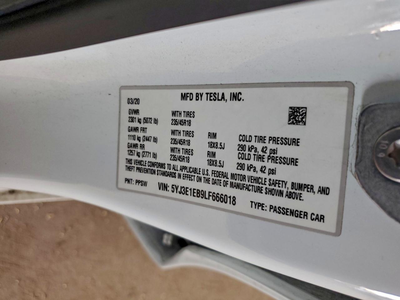 2020 TESLA MODEL 3