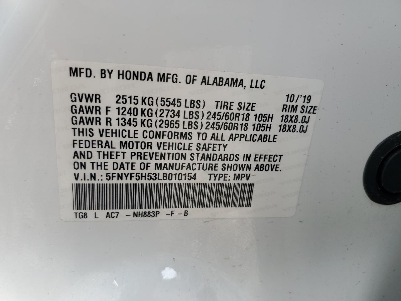 2020 HONDA PILOT
