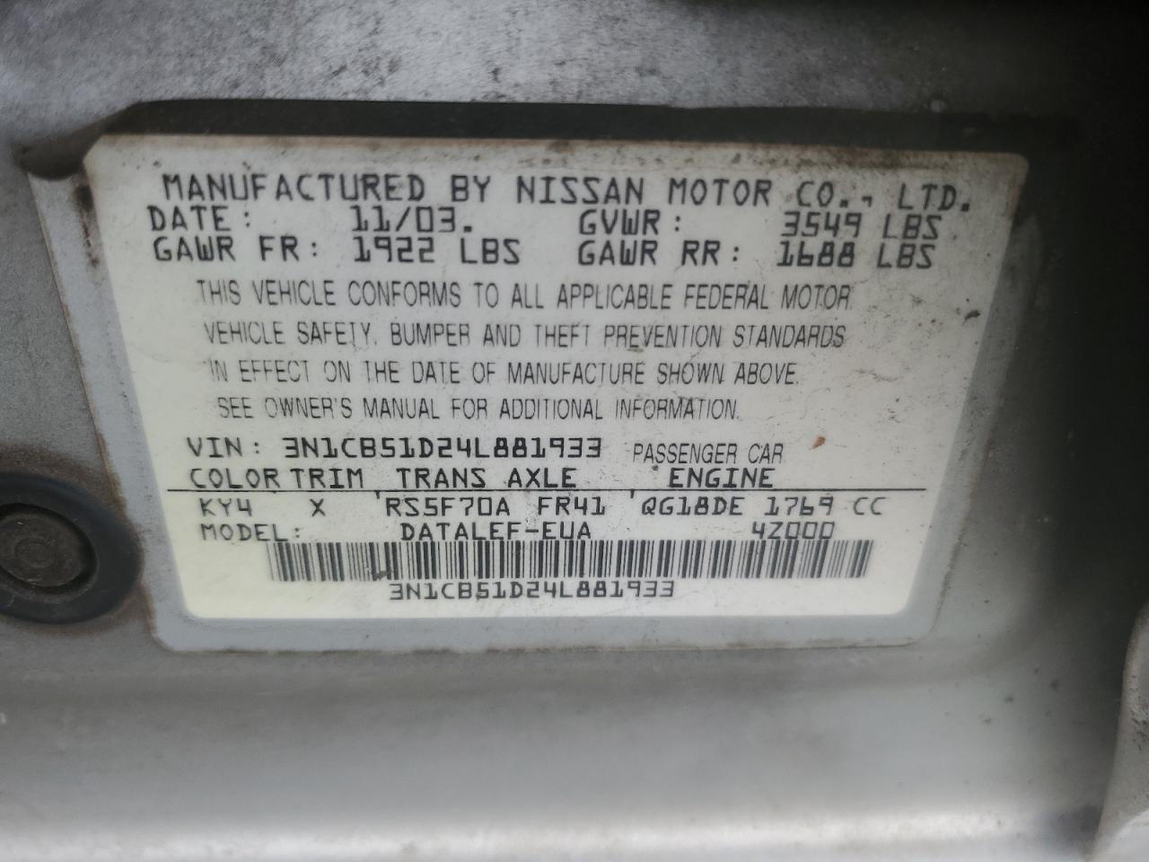 2004 NISSAN SENTRA