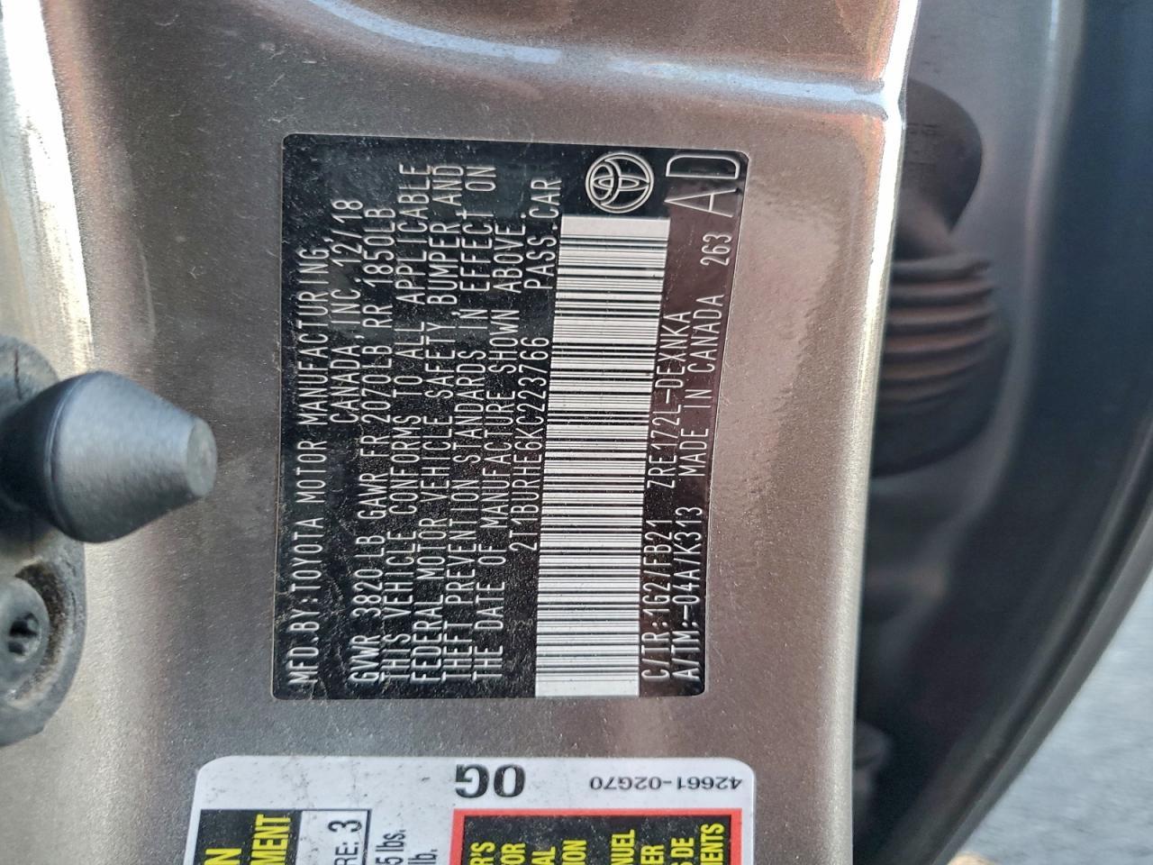 2019 TOYOTA COROLLA