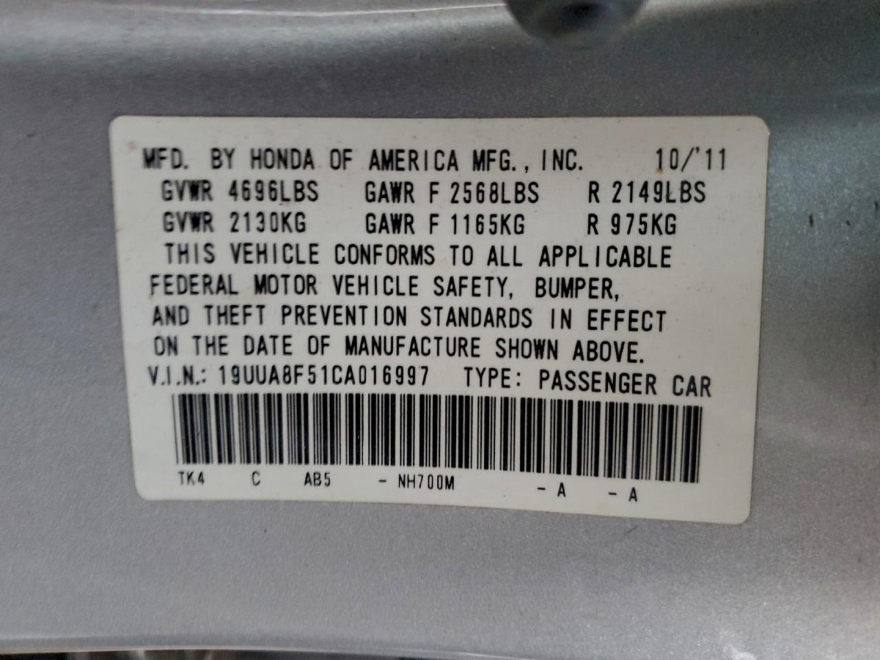 2012 ACURA TL