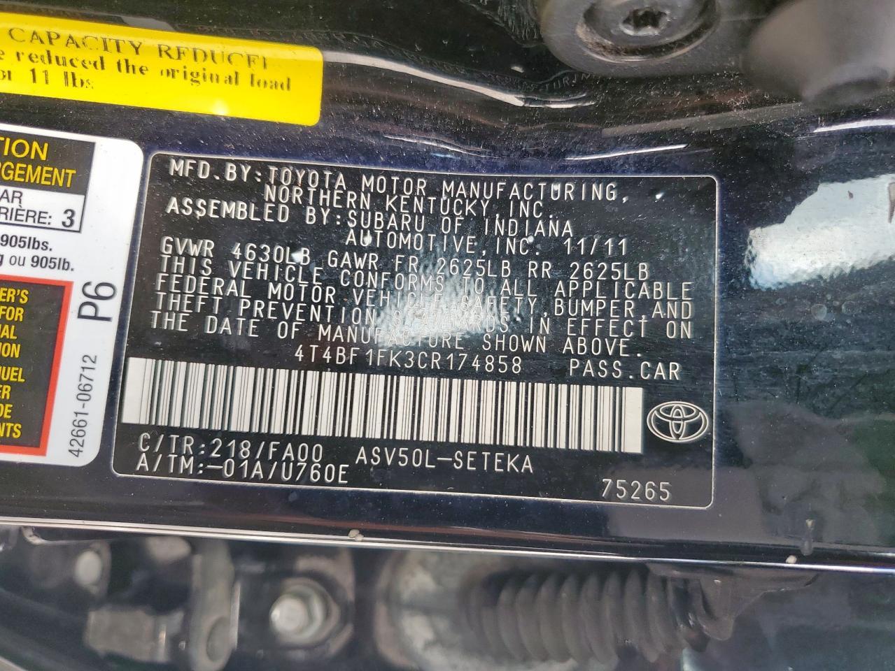 2012 TOYOTA CAMRY