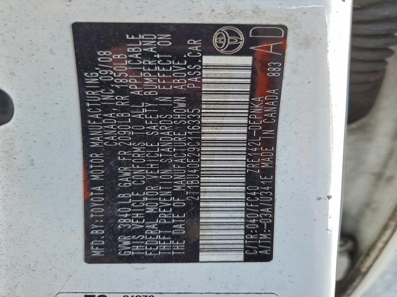 2009 TOYOTA COROLLA