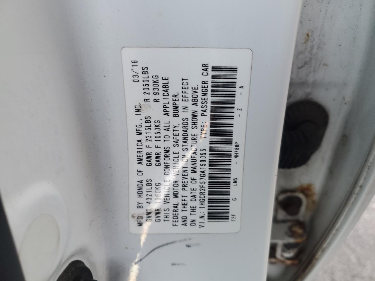 2016 HONDA ACCORD