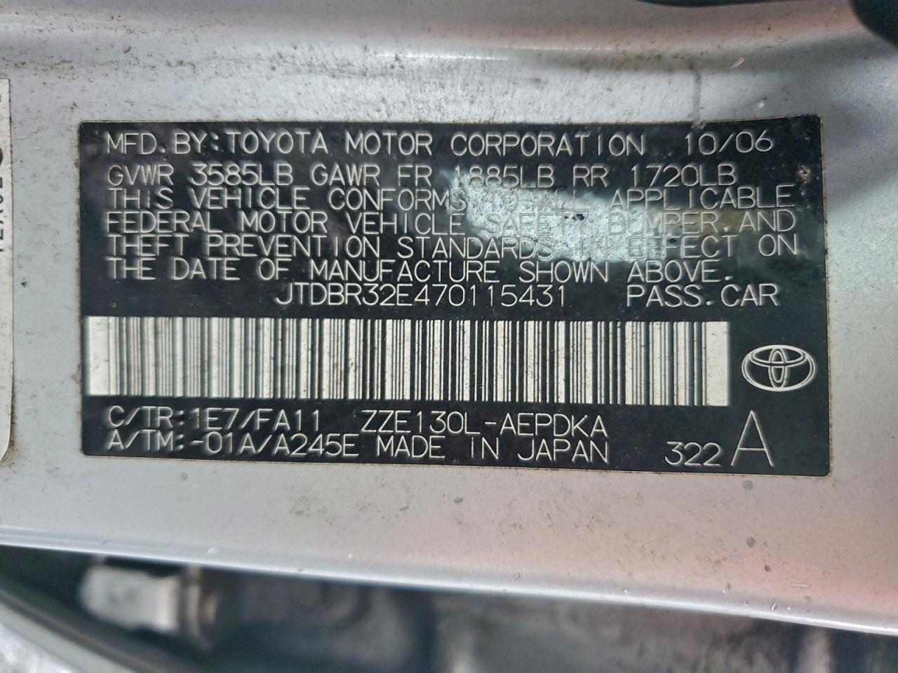 2007 TOYOTA COROLLA