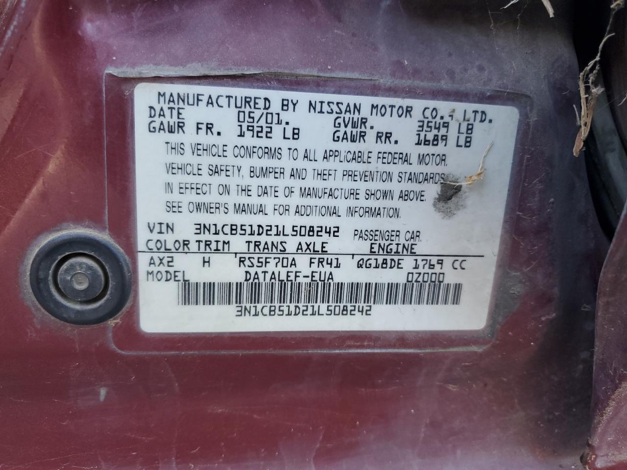 2001 NISSAN SENTRA
