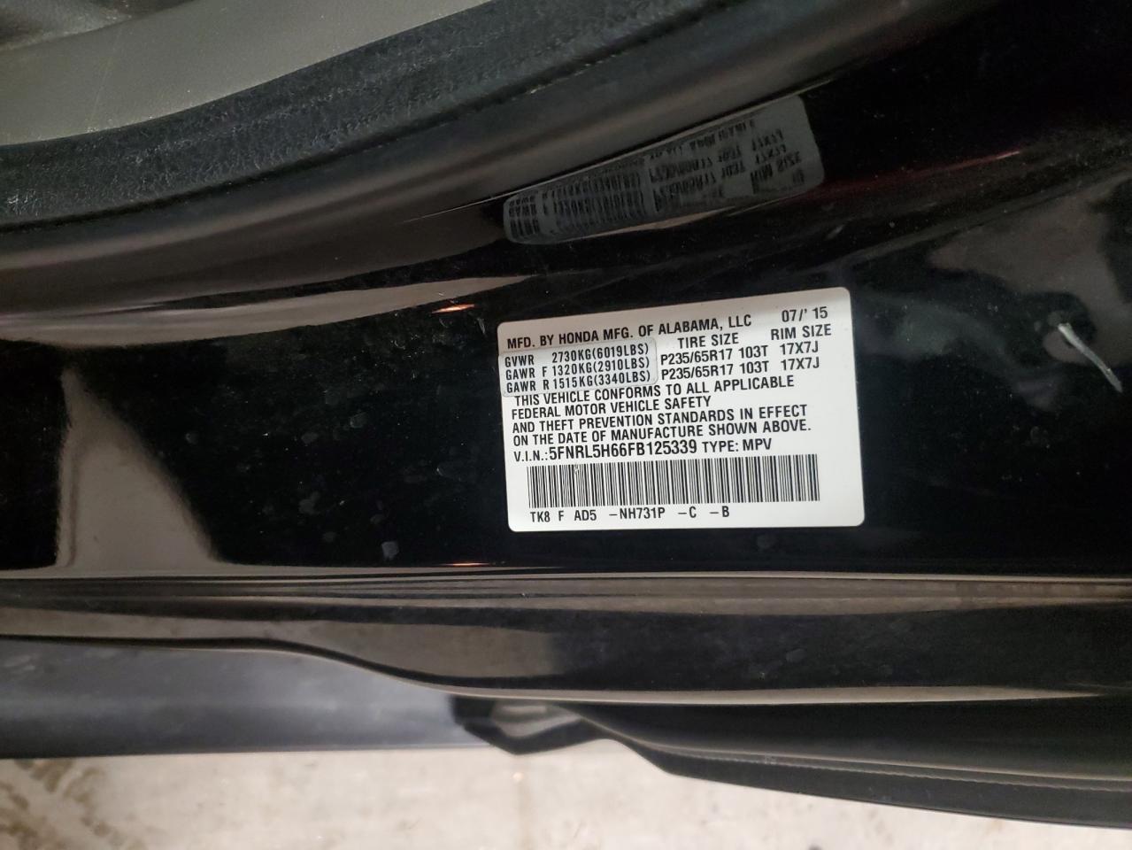 2015 HONDA ODYSSEY