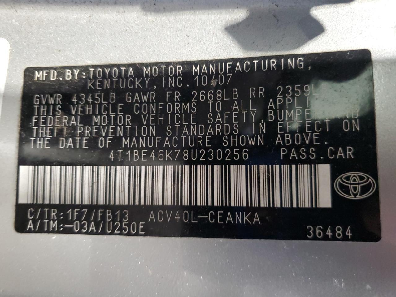 2008 TOYOTA CAMRY