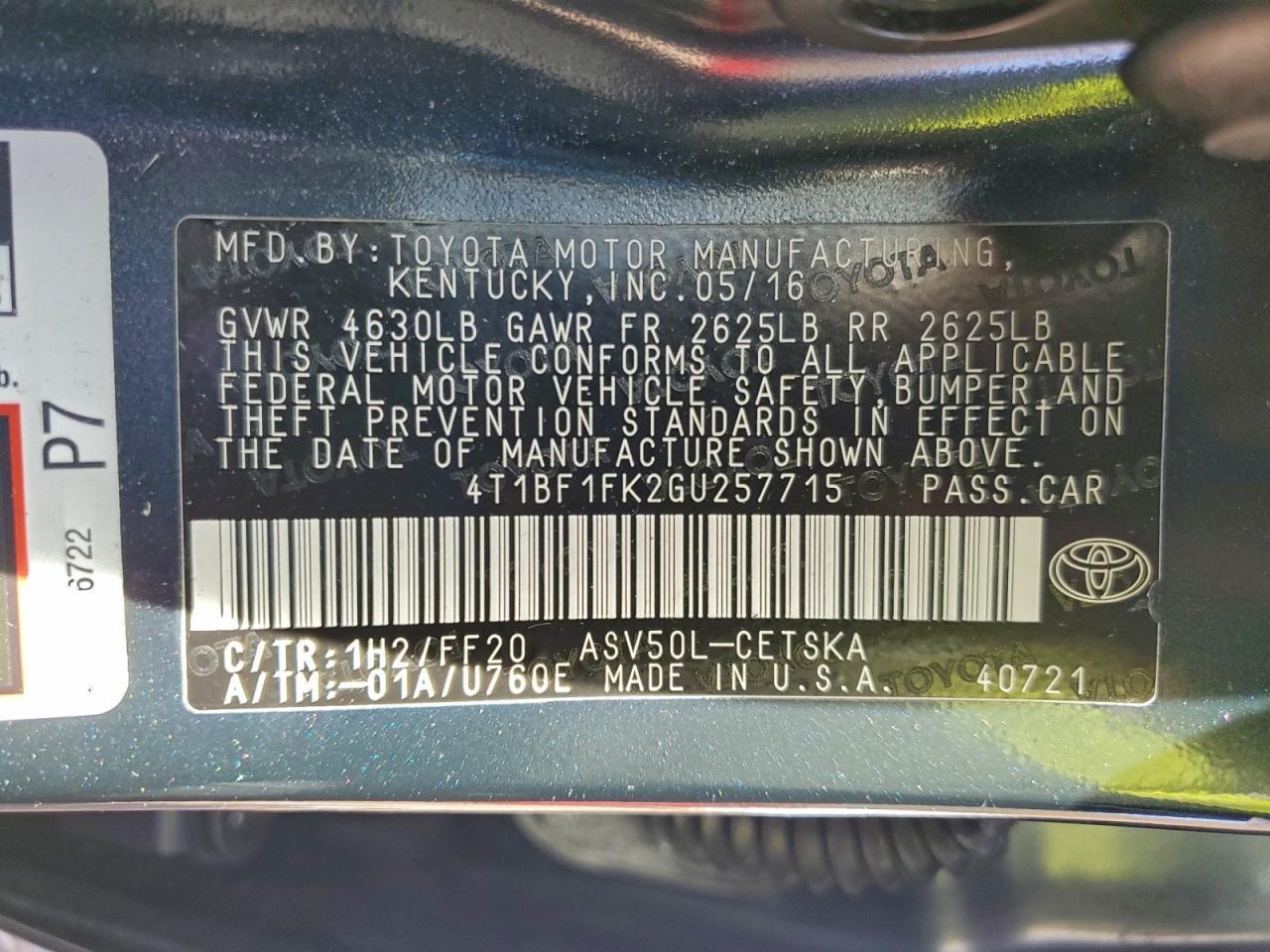 2016 TOYOTA CAMRY