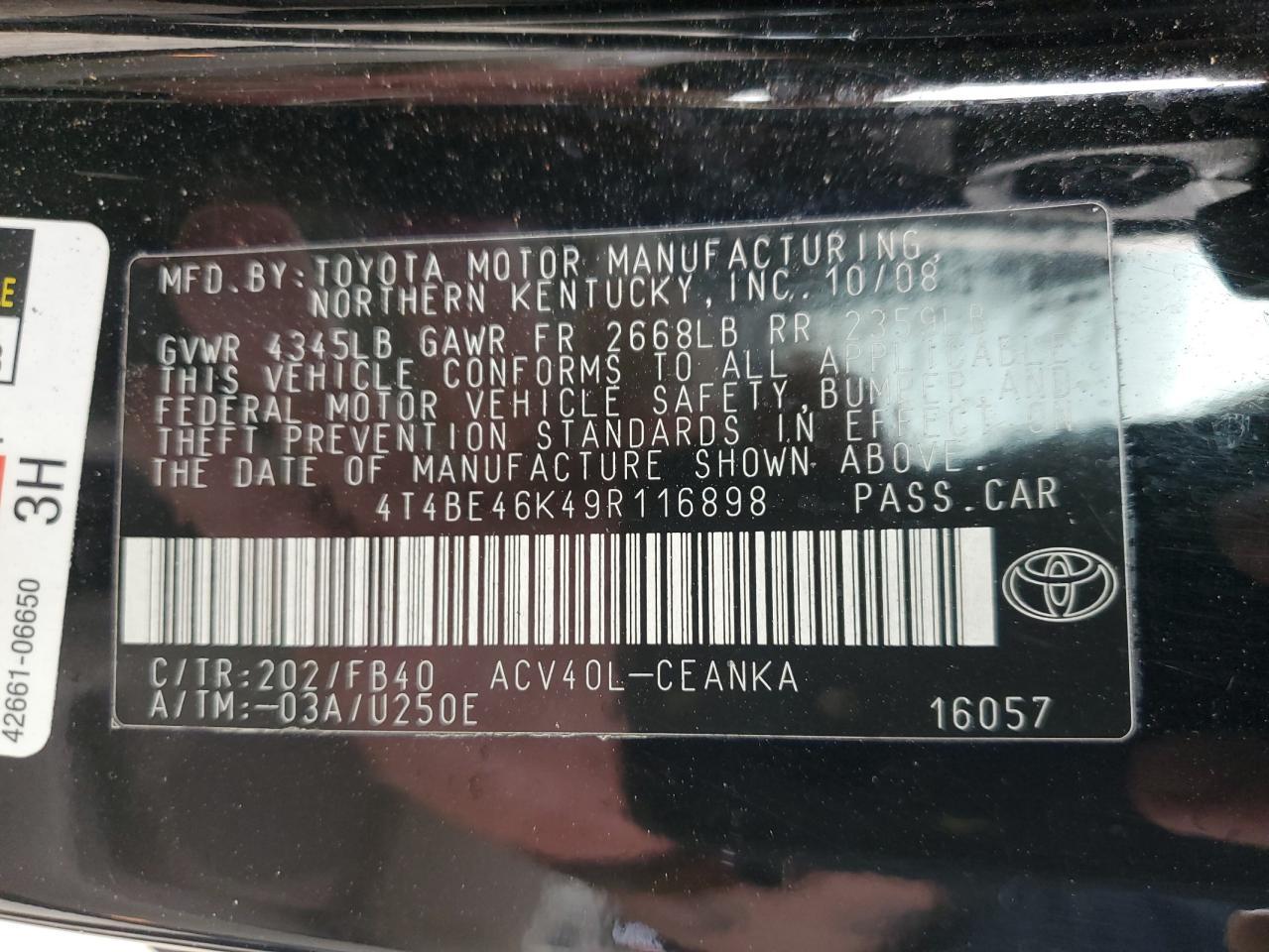 2009 TOYOTA CAMRY