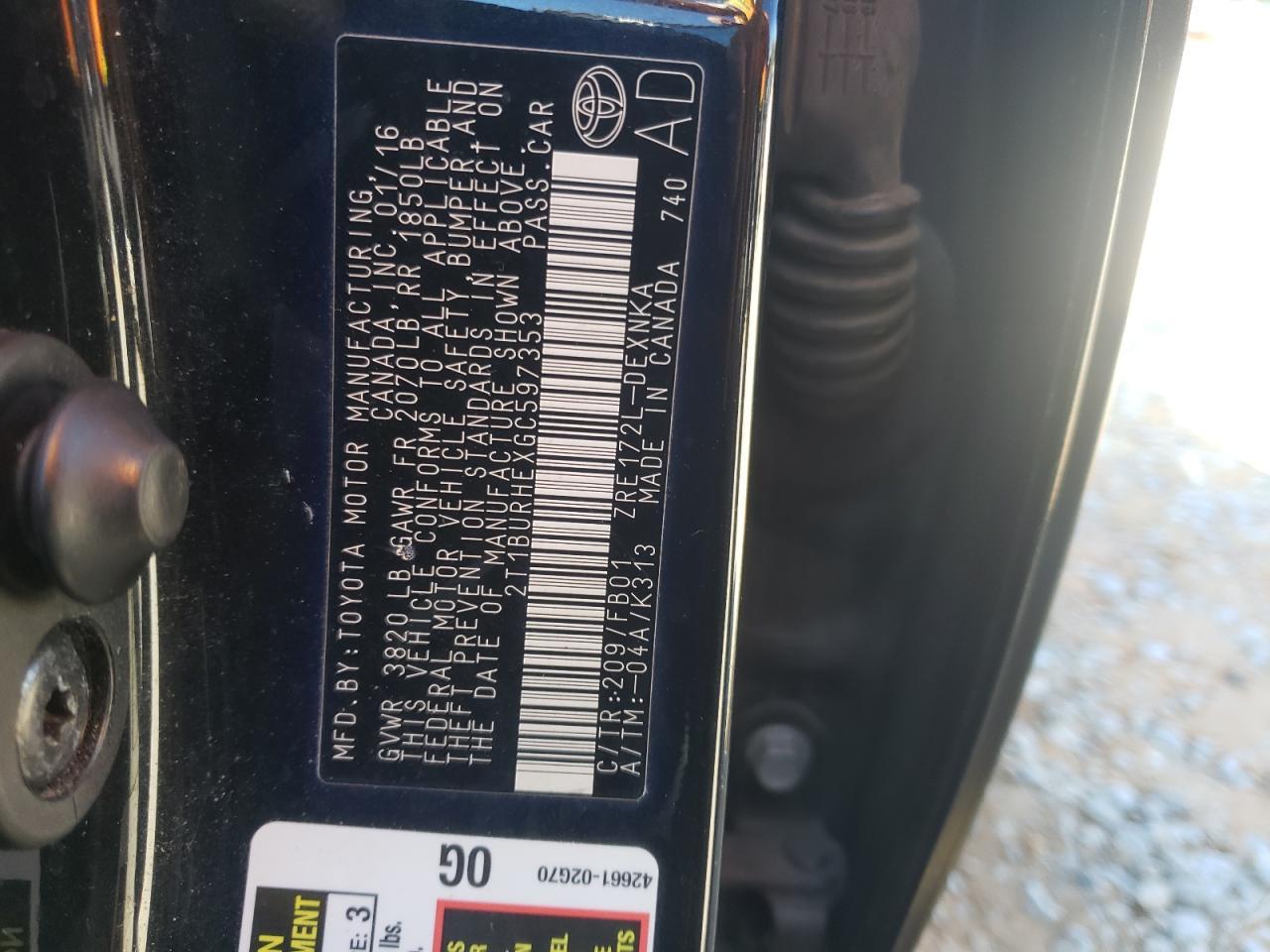 2016 TOYOTA COROLLA