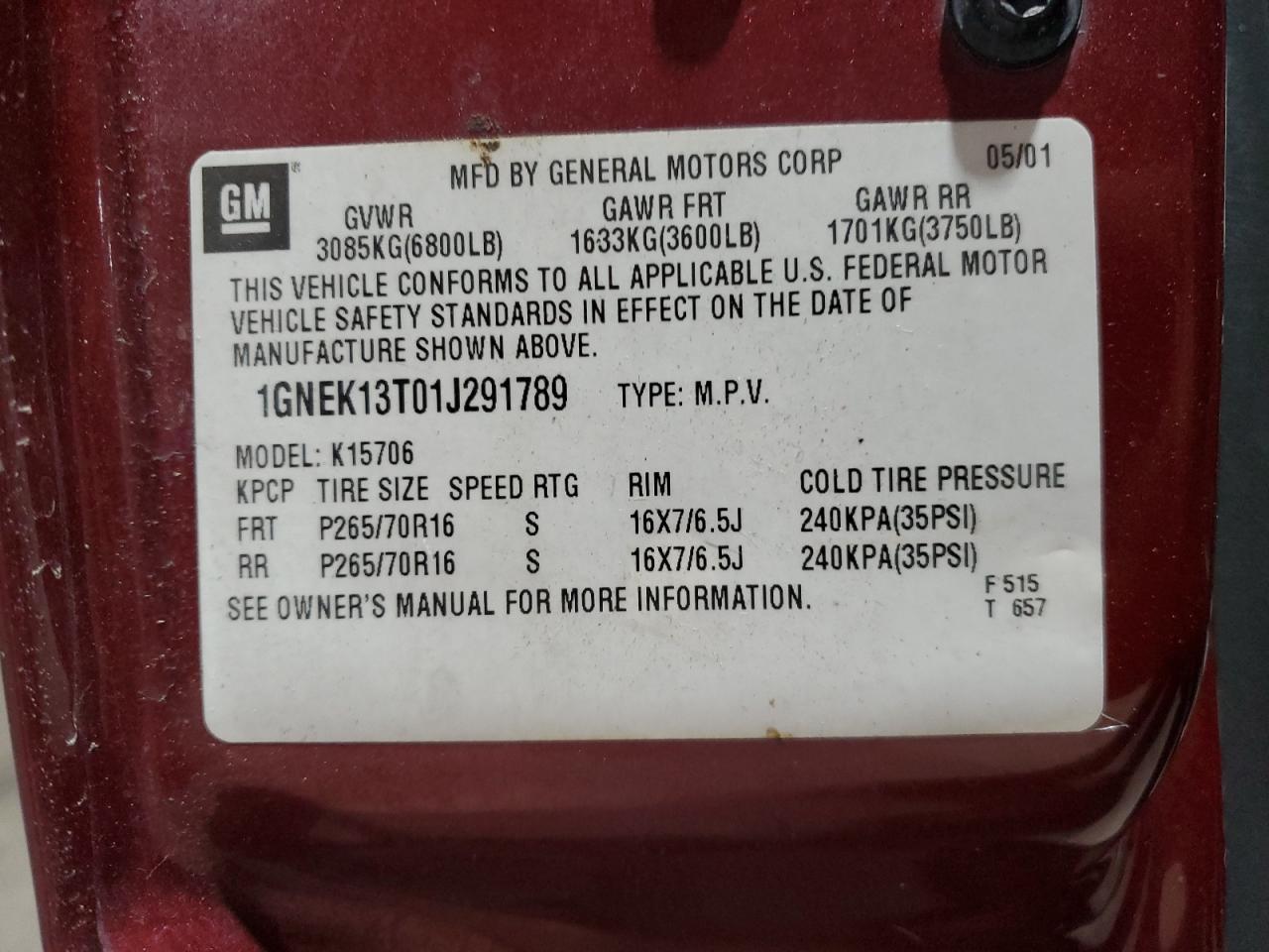 2001 CHEVROLET Tahoe