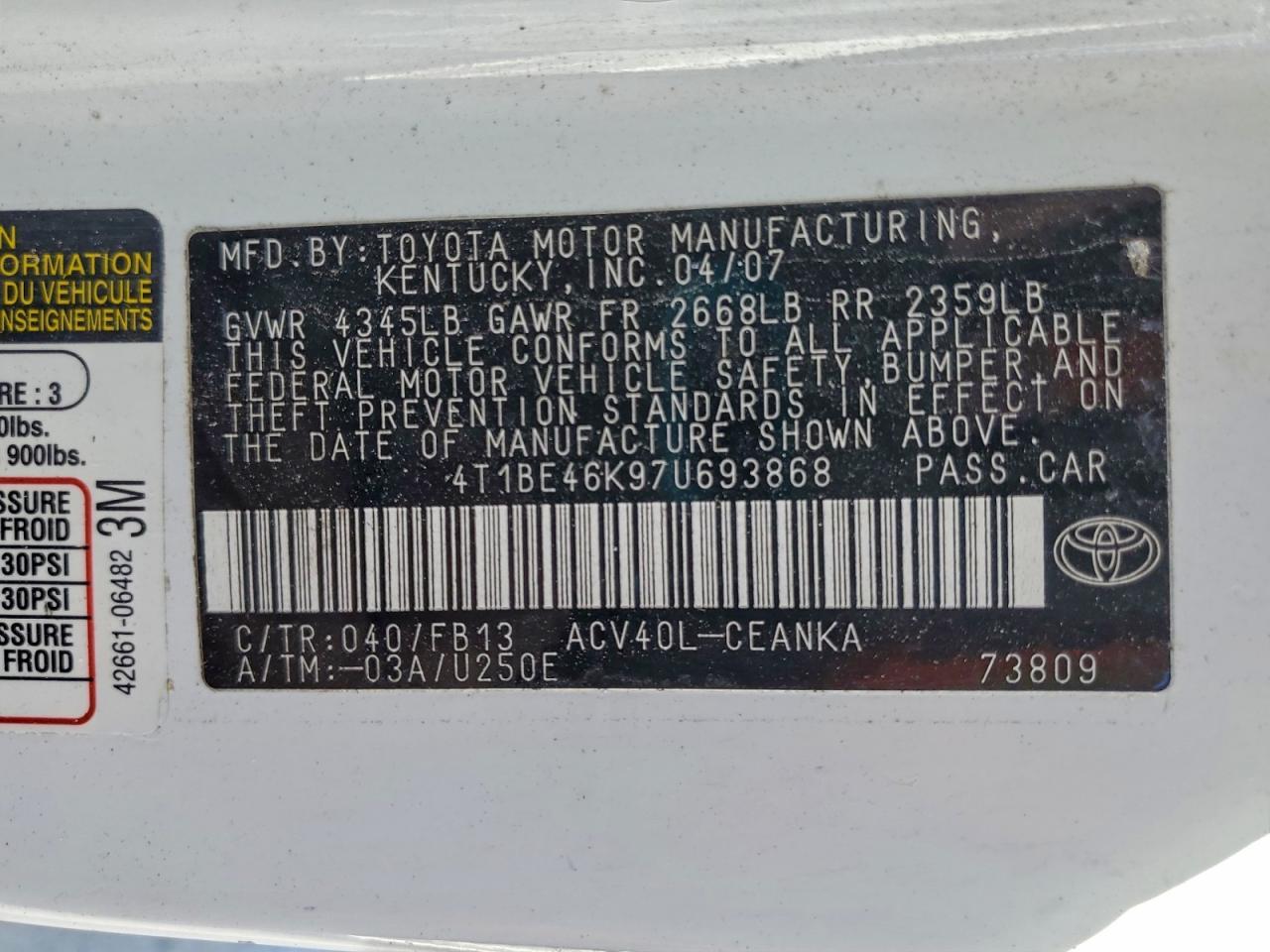 2007 TOYOTA CAMRY