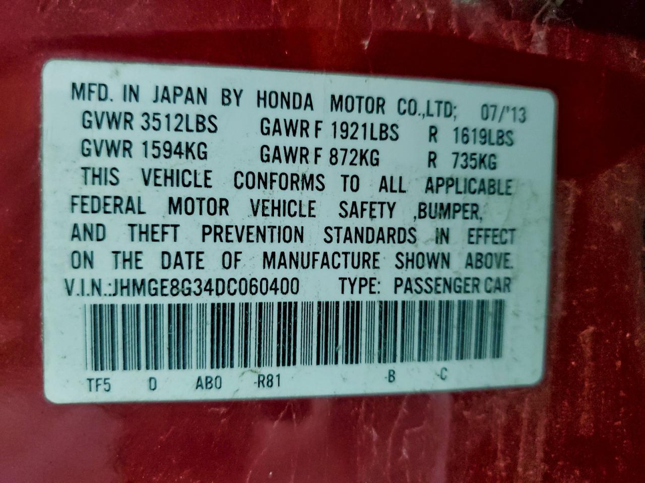 2013 HONDA FIT