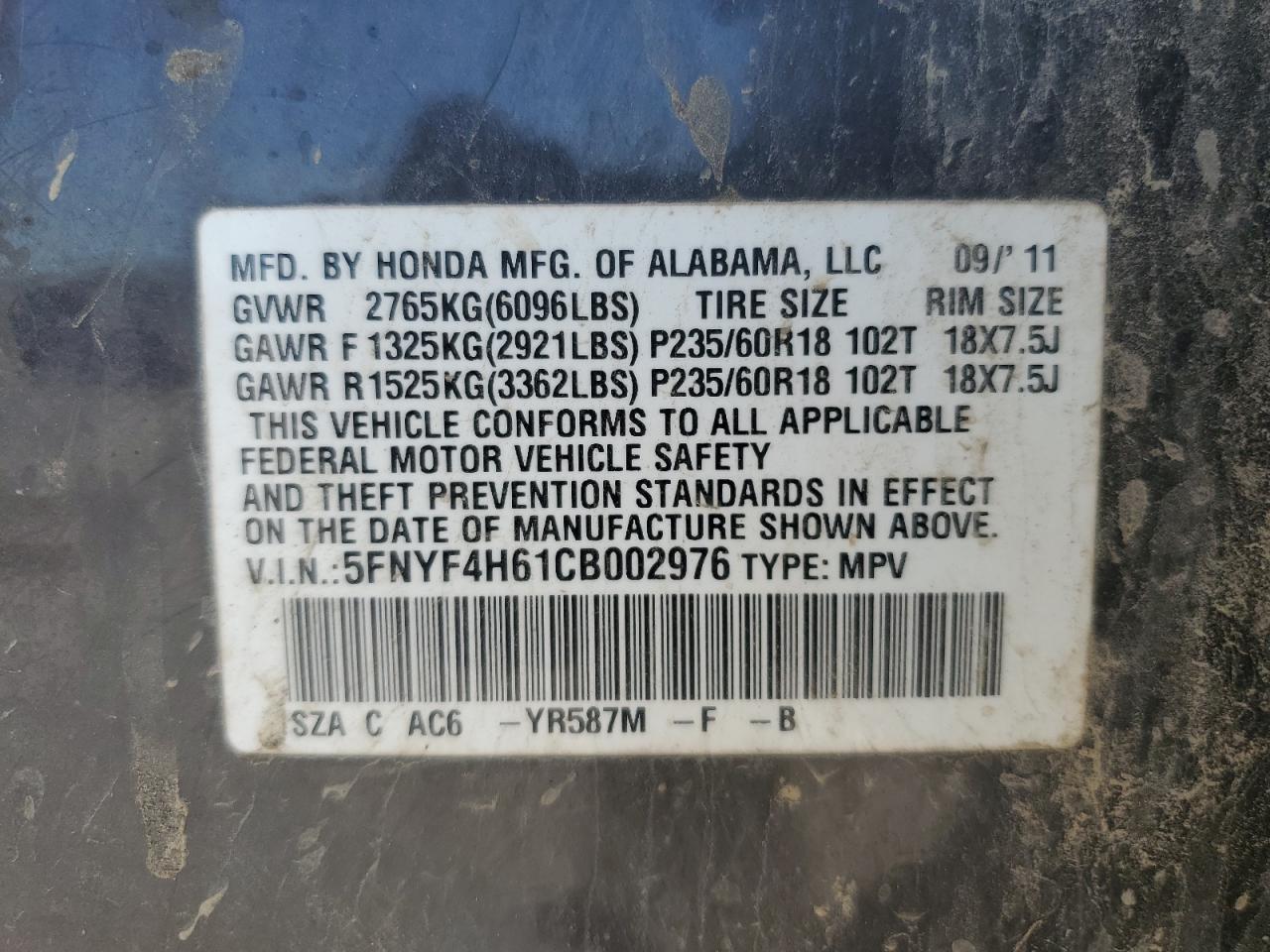 2012 HONDA PILOT