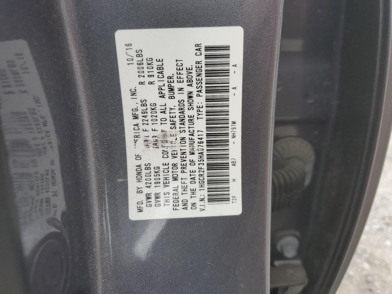 2017 HONDA ACCORD