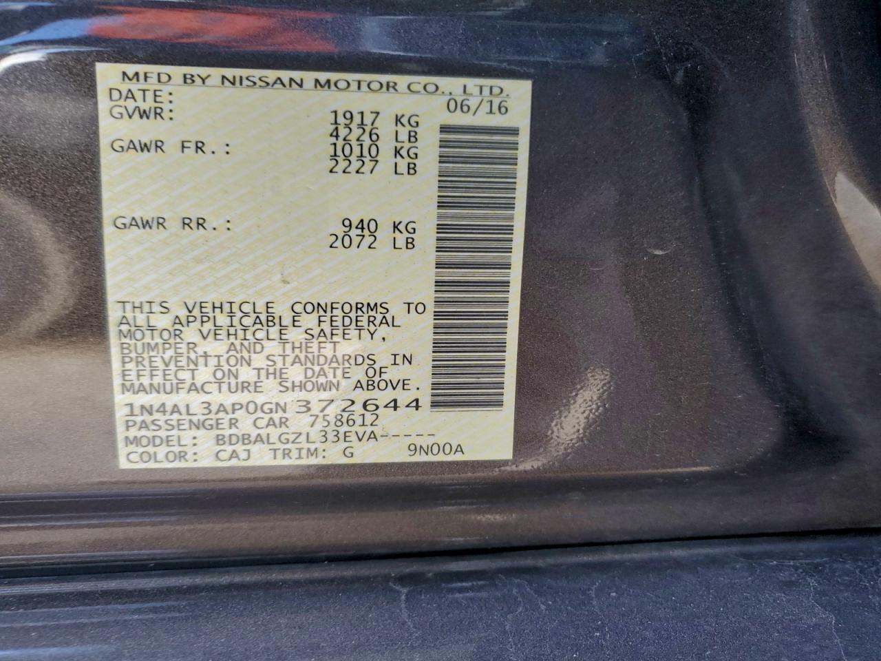 2016 NISSAN ALTIMA