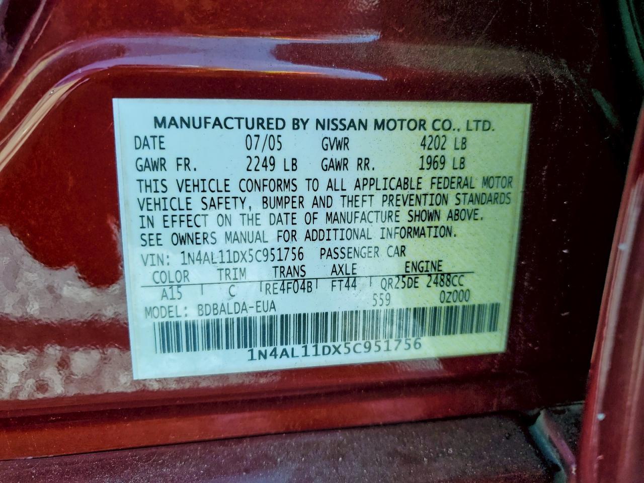 2005 NISSAN ALTIMA