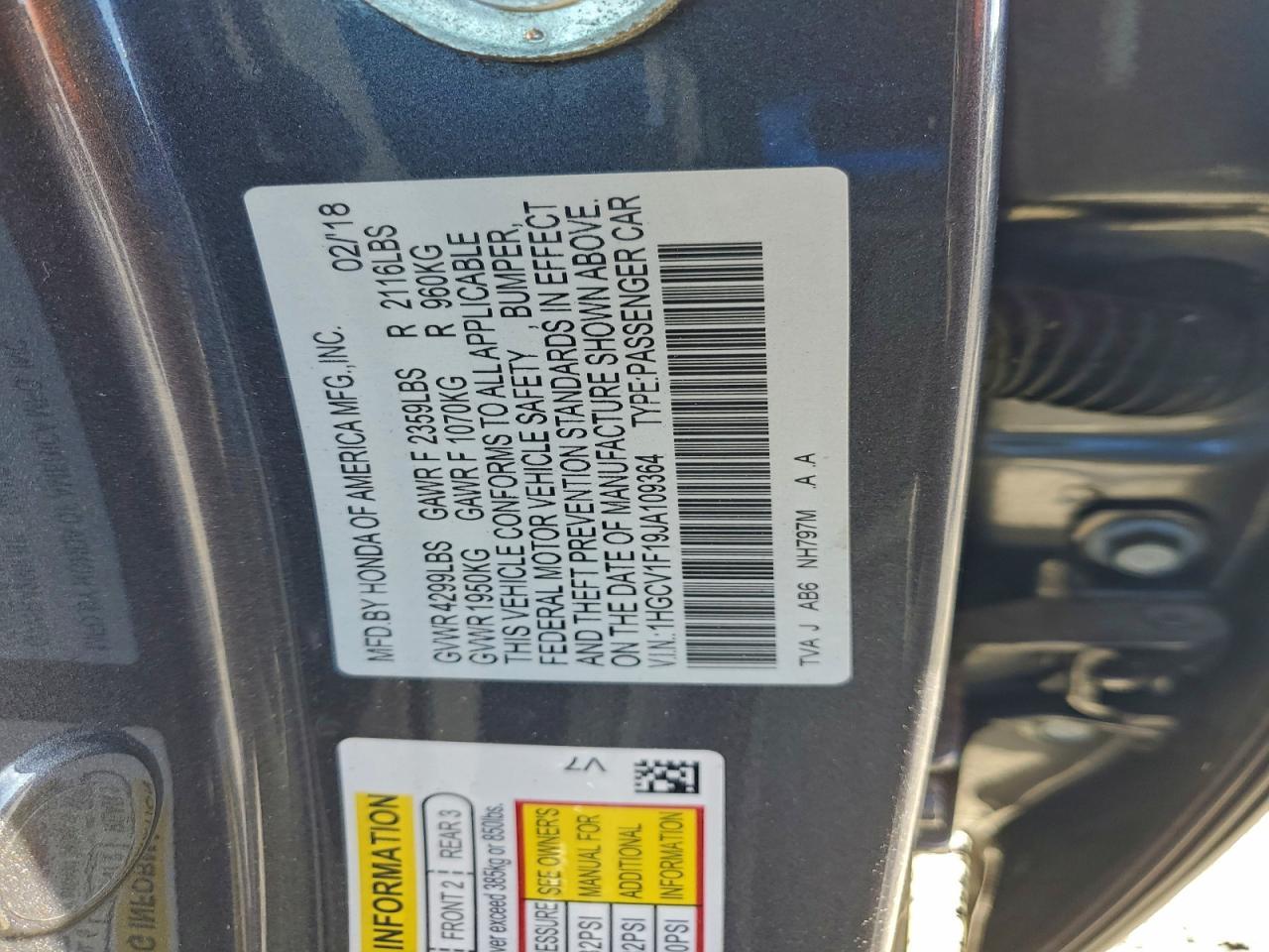 2018 HONDA ACCORD