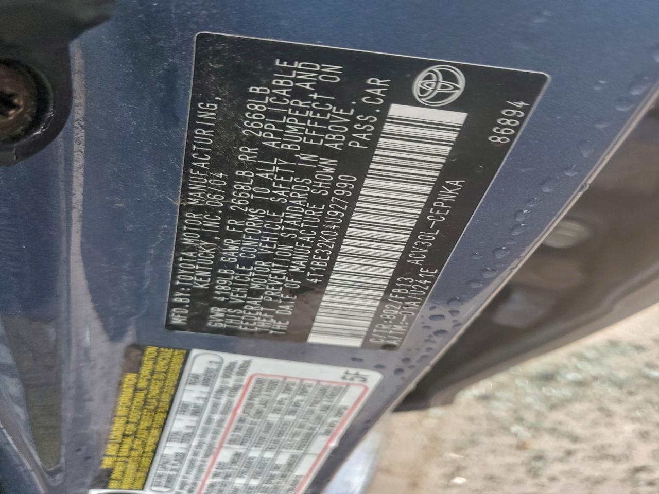 2004 TOYOTA CAMRY