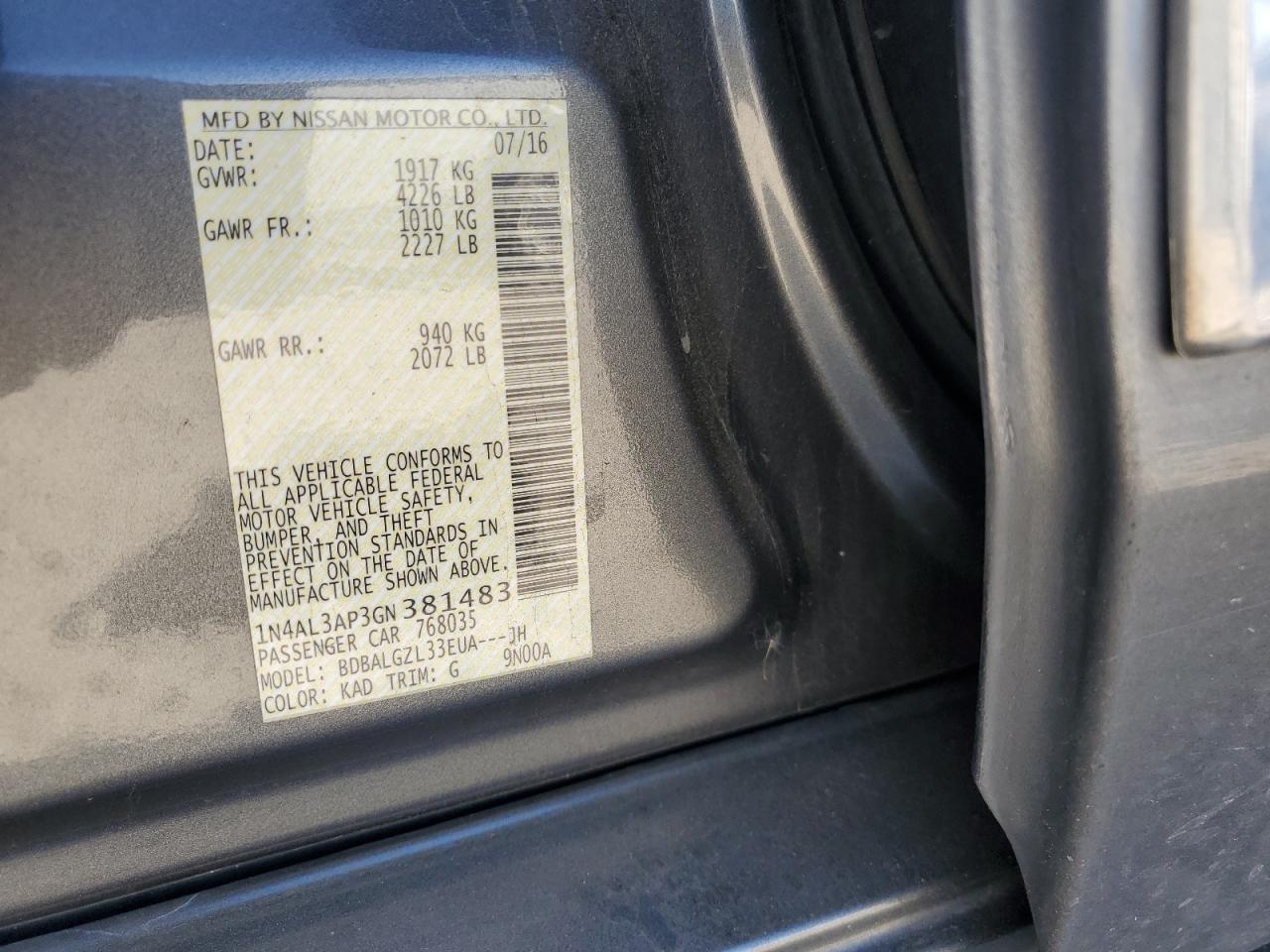 2016 NISSAN ALTIMA