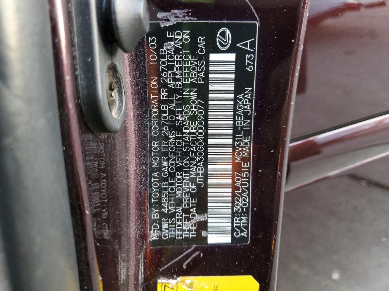 2004 LEXUS ES 330