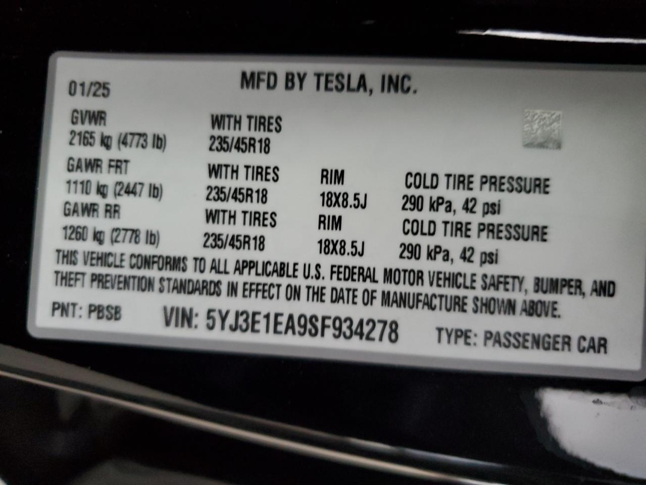 2025 TESLA MODEL 3