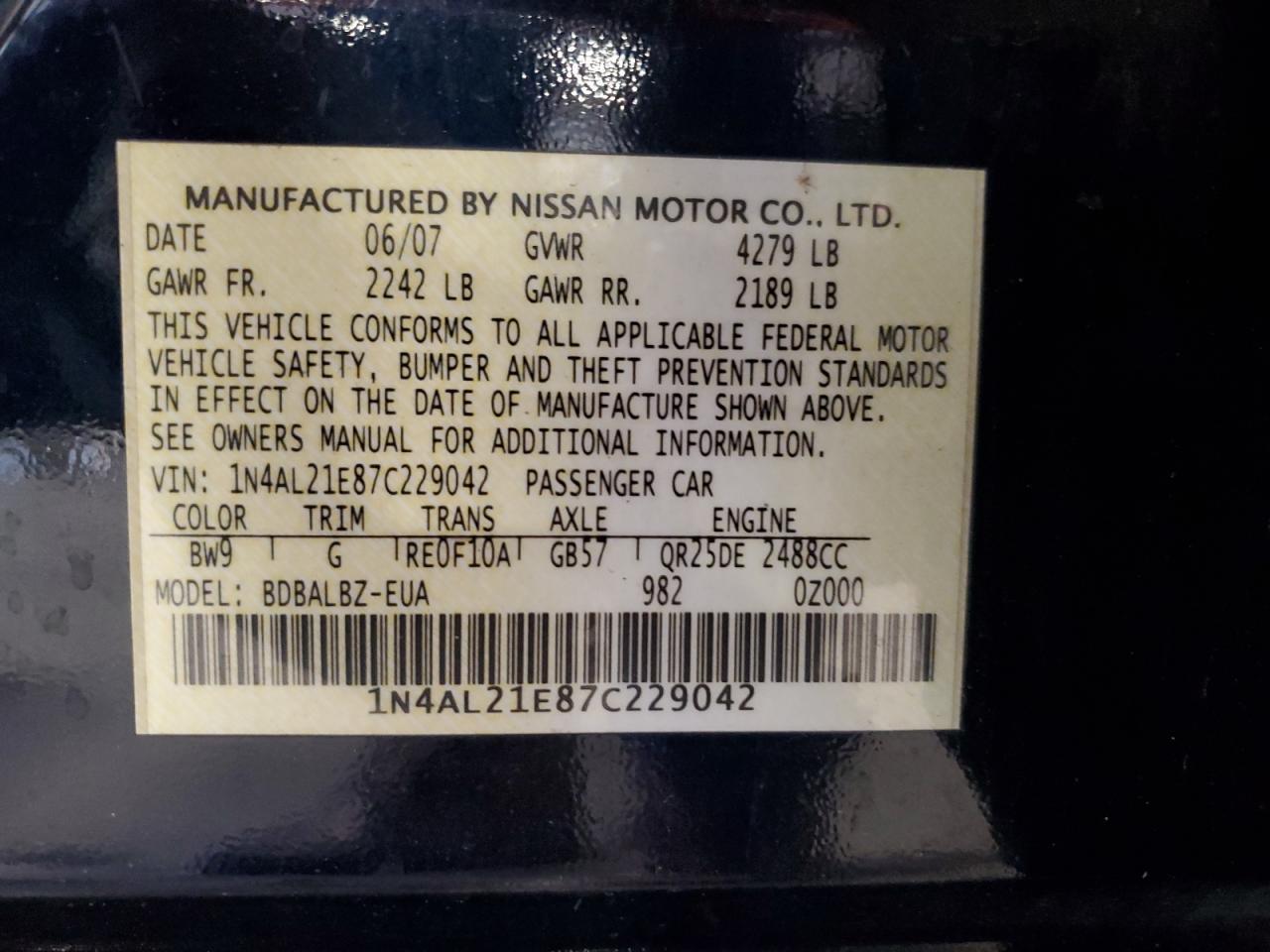 2007 NISSAN ALTIMA