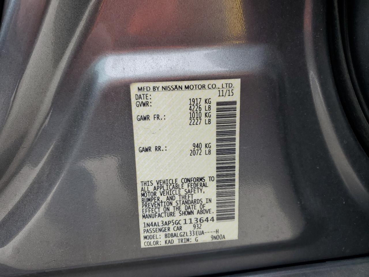 2016 NISSAN ALTIMA
