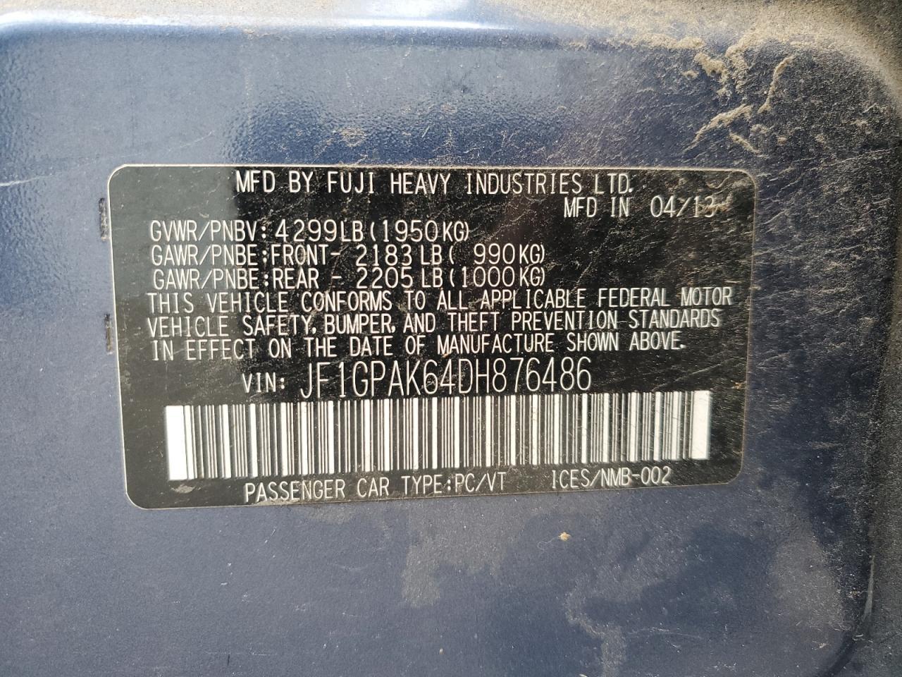 2013 SUBARU IMPREZA