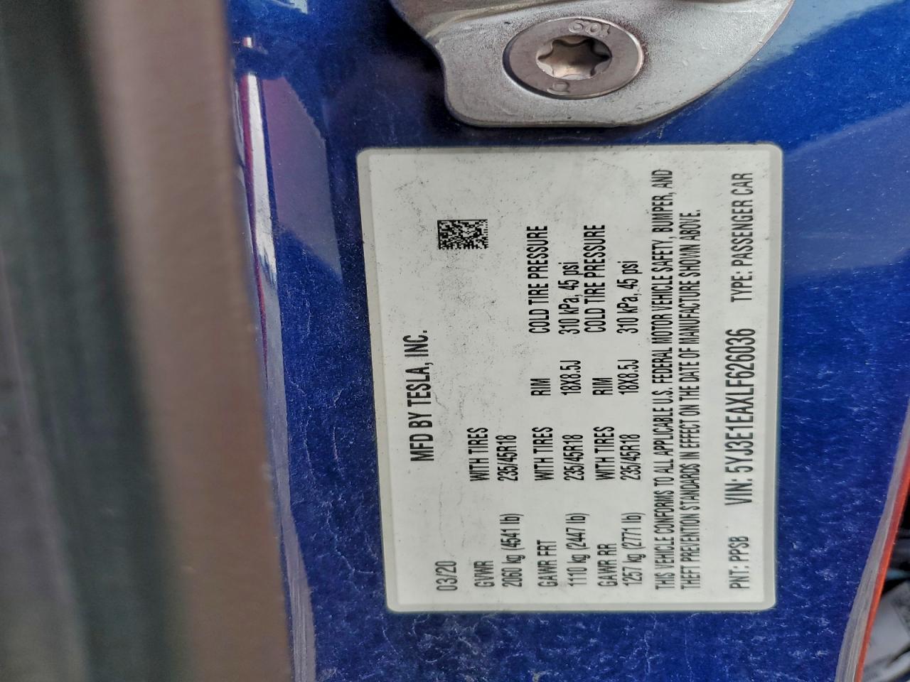 2020 TESLA MODEL 3