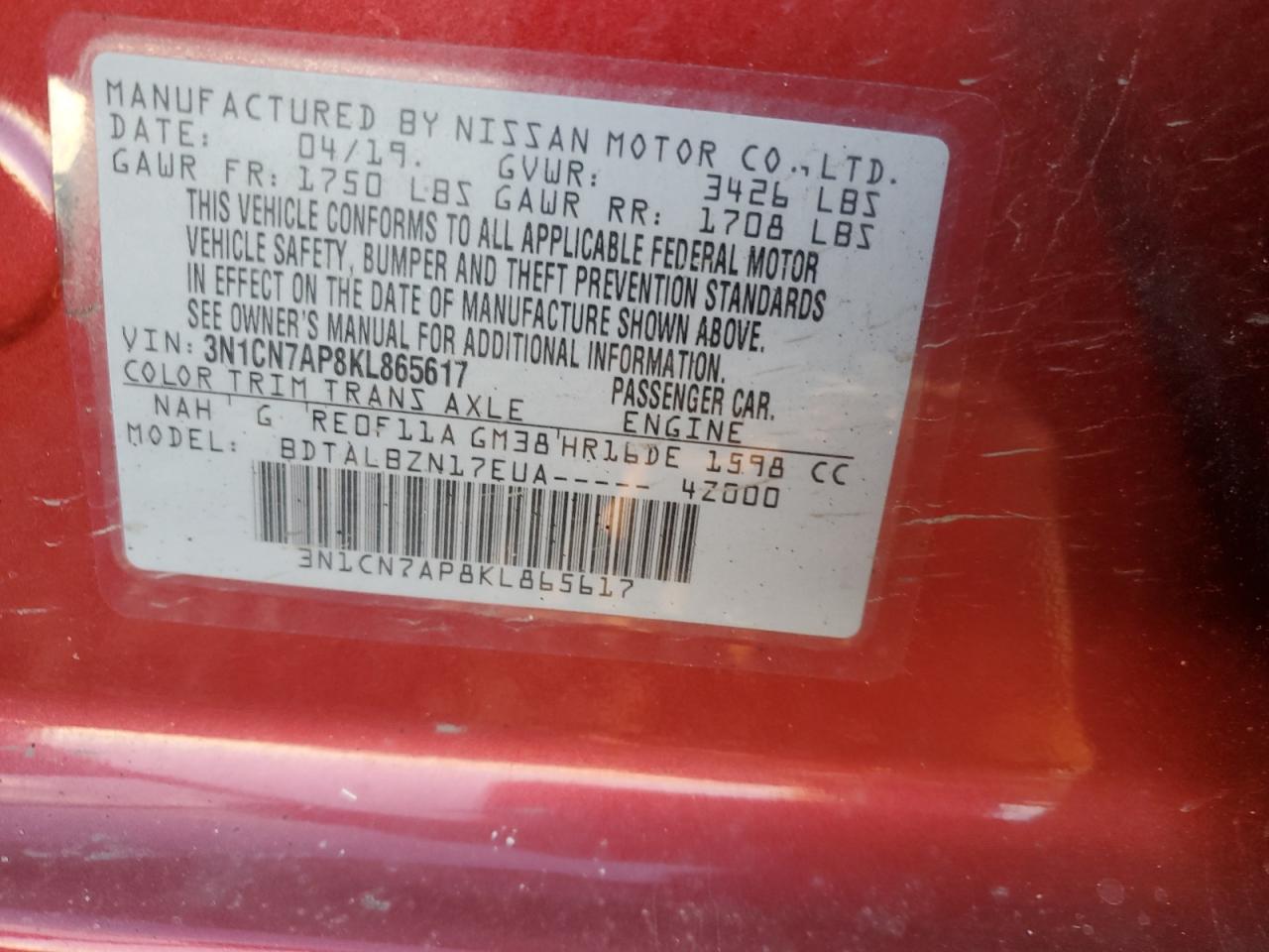2019 NISSAN VERSA