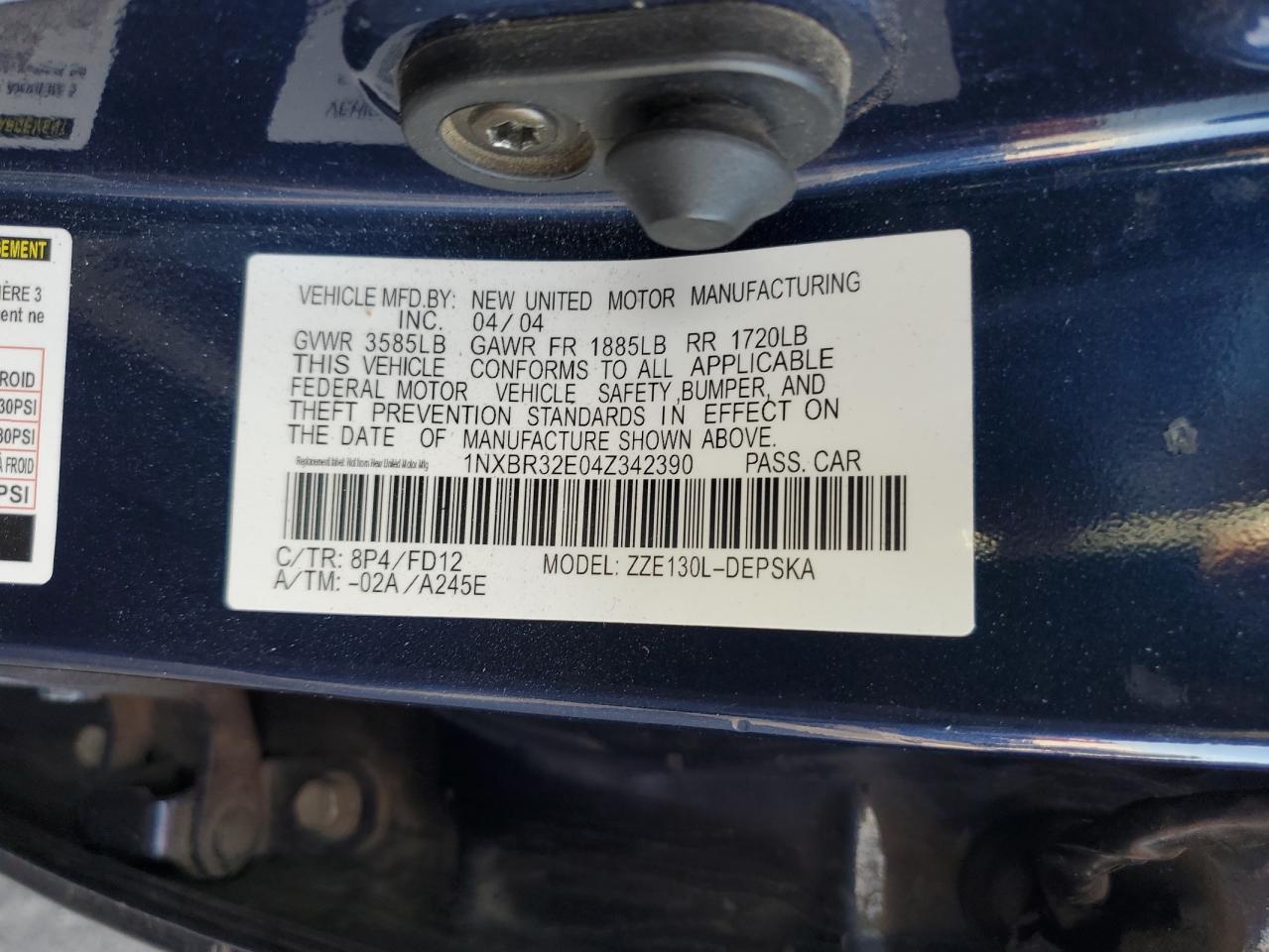 2004 TOYOTA COROLLA
