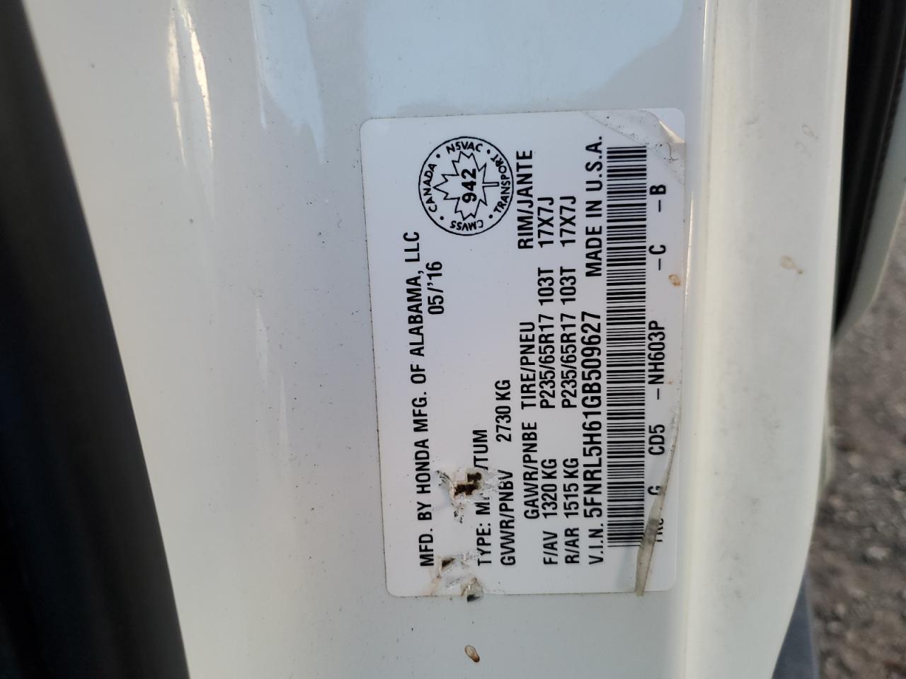2016 HONDA ODYSSEY