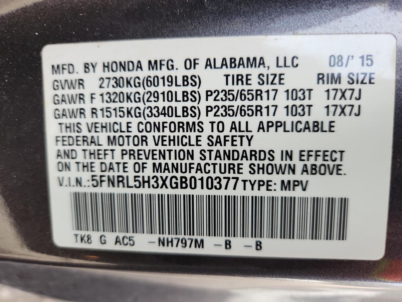 2016 HONDA ODYSSEY