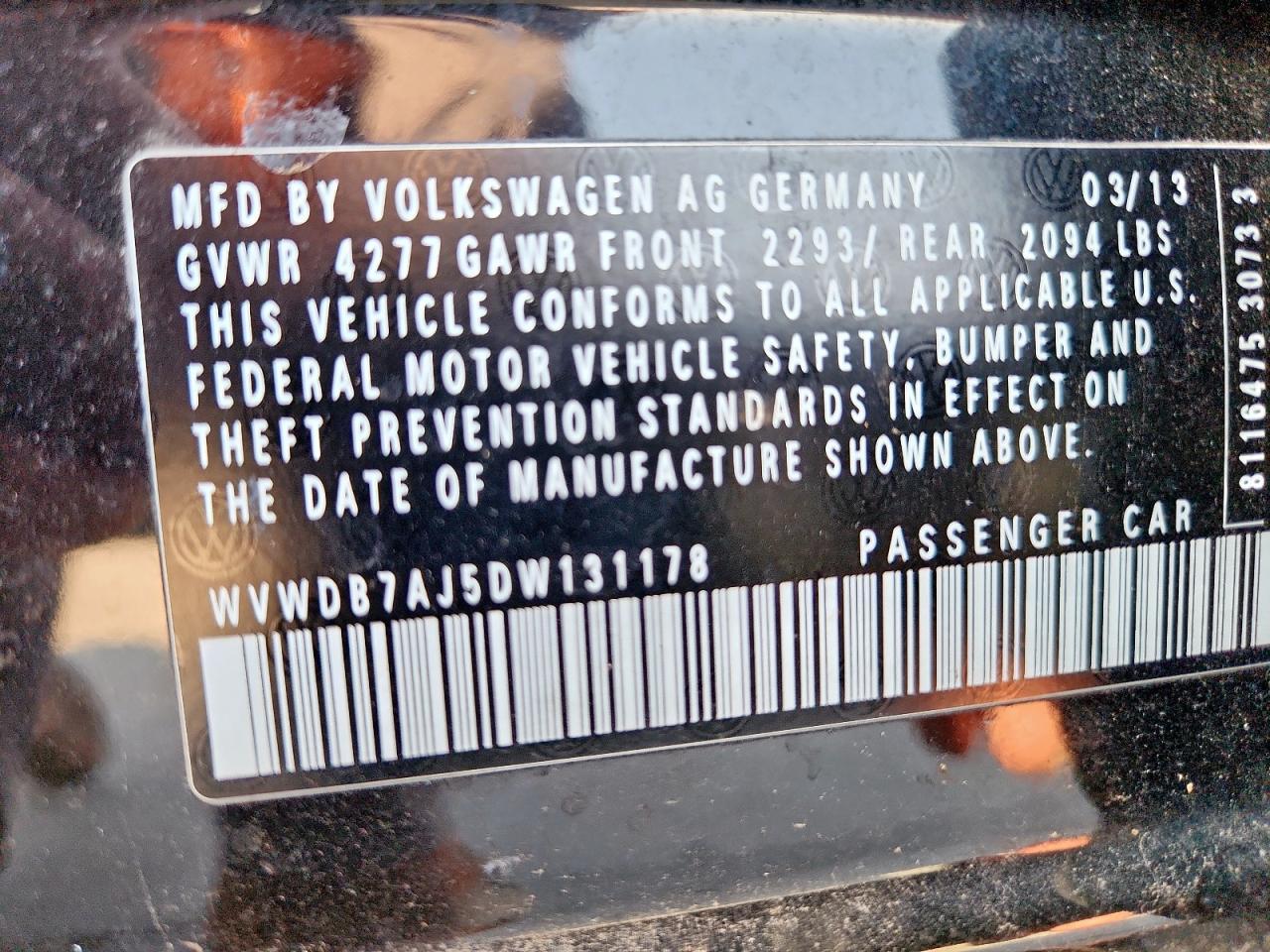 2013 VOLKSWAGEN GOLF