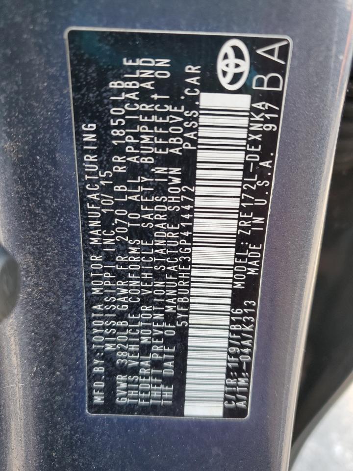 2016 TOYOTA COROLLA