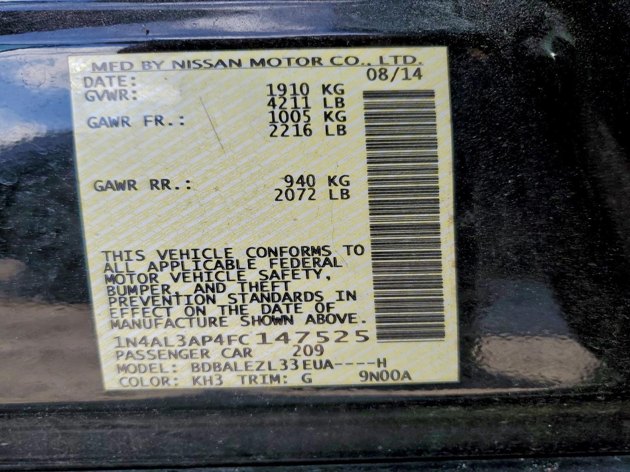 2015 NISSAN ALTIMA