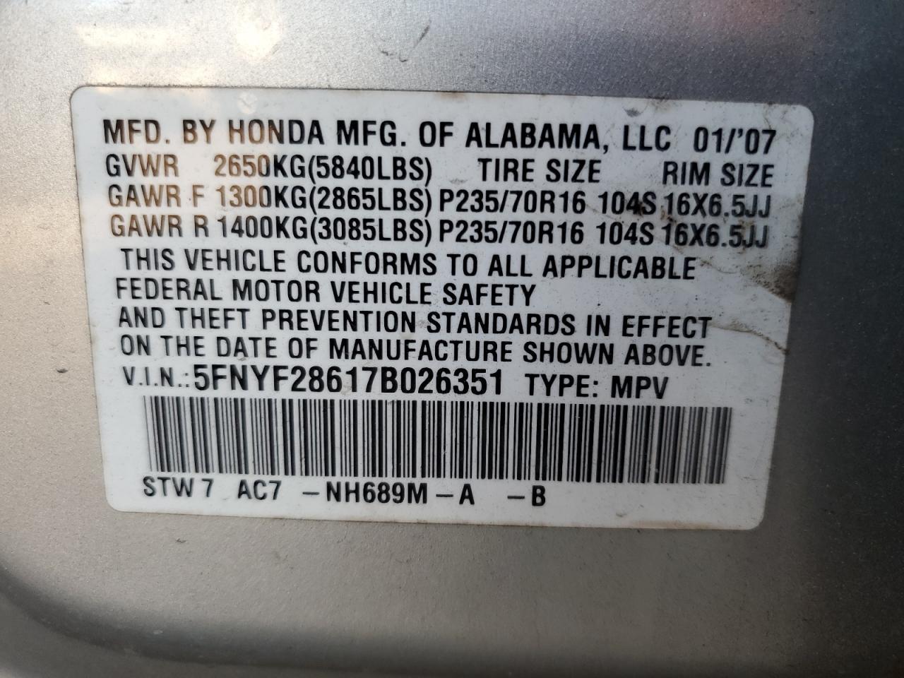 2007 HONDA PILOT
